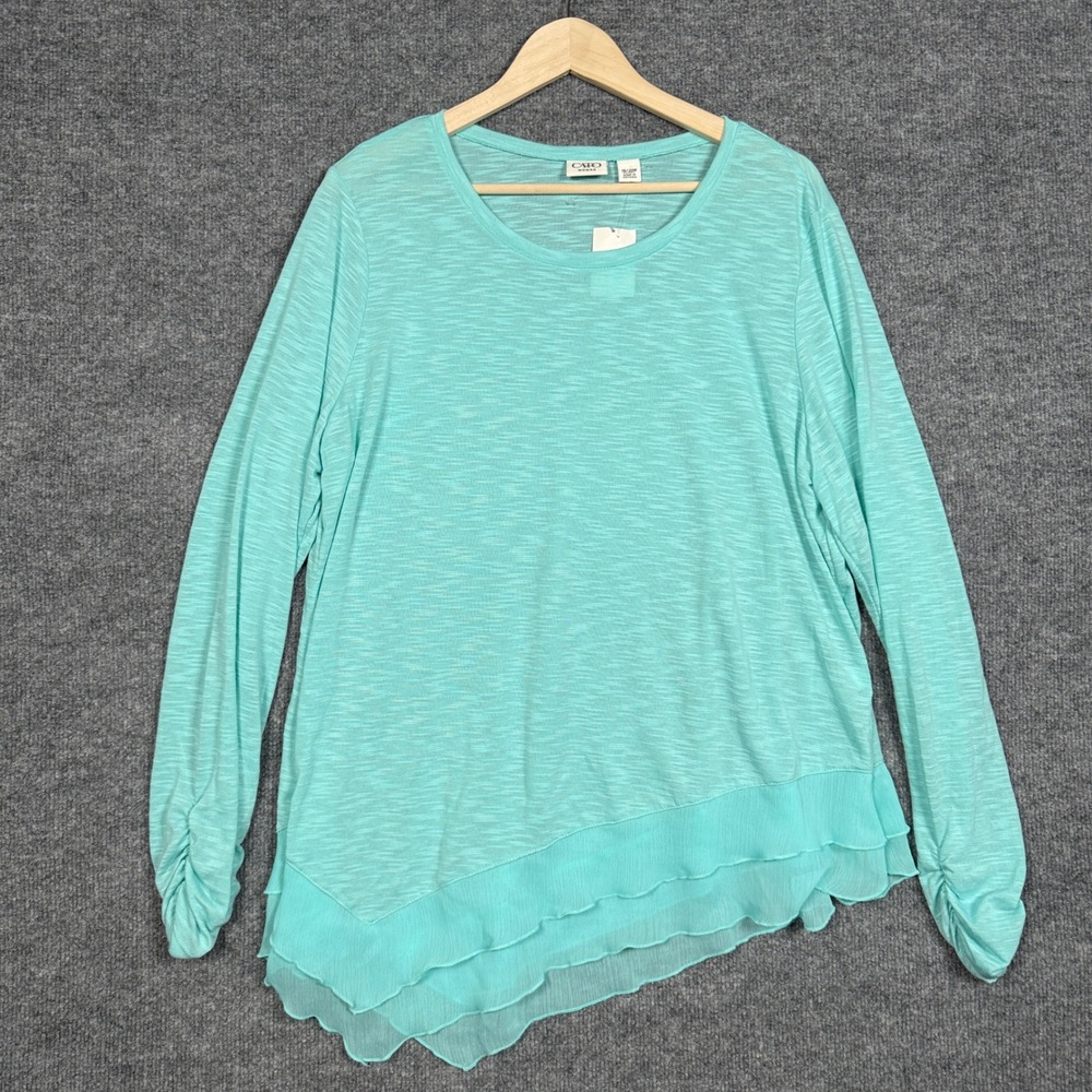 New Cato Plus Size 18/20W Tee Light Green Cinched Long Sleeves‎ Asymmetrical Hem